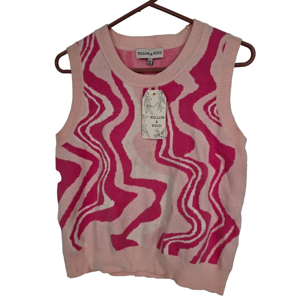Willow & Wind Size Large Sweater Vest Pink Geometric Print NWT